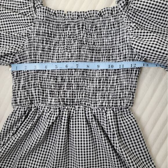 Smocked Gingham Boho Top Black & White Butterfly Sleeve Blouse Size S/M Milkmaid - Picture 6 of 10